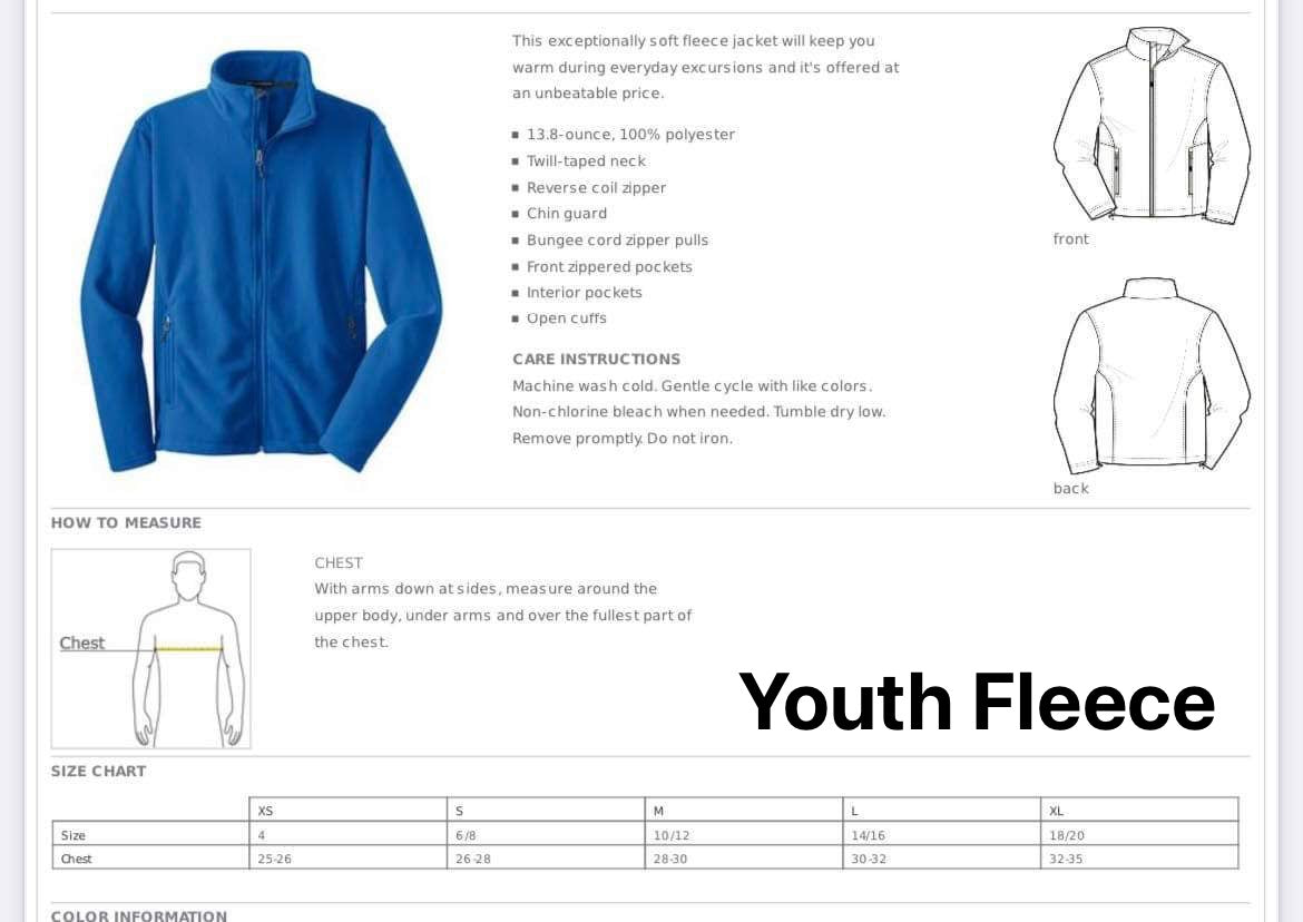 Kennedy Unisex, Ladies, Youth Fleece Zip UP - Embroidered Full Color Left Chest Design
