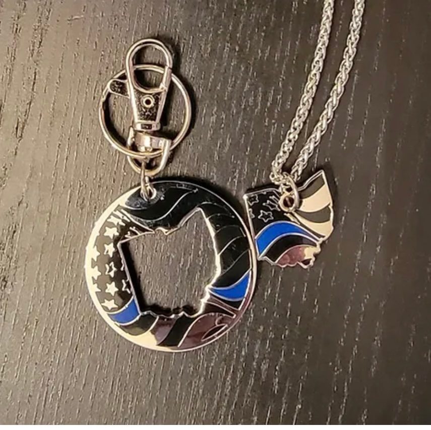 Blue Line Texas or Ohio Keychain/Necklace coin combo