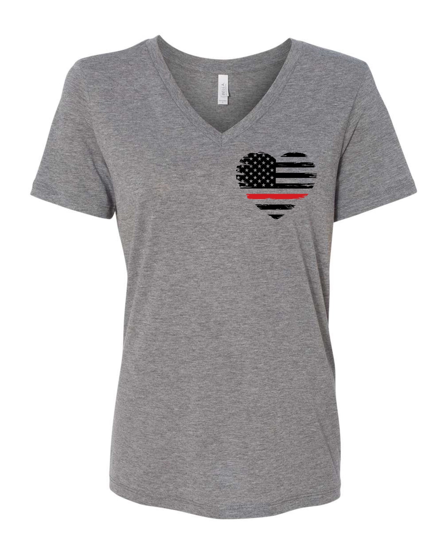 Thin Red Line Heart V-Neck