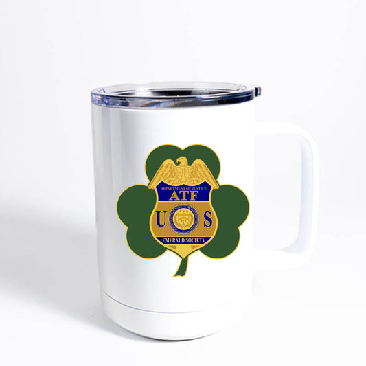Emerald Society 15 oz. White Vacuum Insulated Mug with Slider Lid