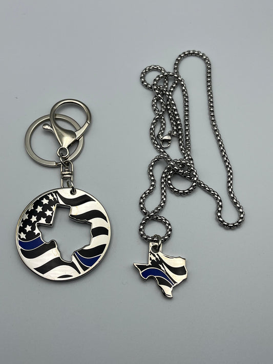 Blue Line Texas or Ohio Keychain/Necklace coin combo
